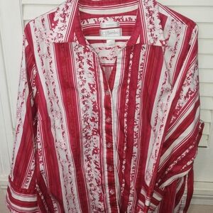 CJ Banks Red + White Size 1X Stretch Top